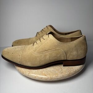 ASOS Mens Tan Suede Brogue Cap Toe Oxford Shoes Square Toe Size 10 Loafer